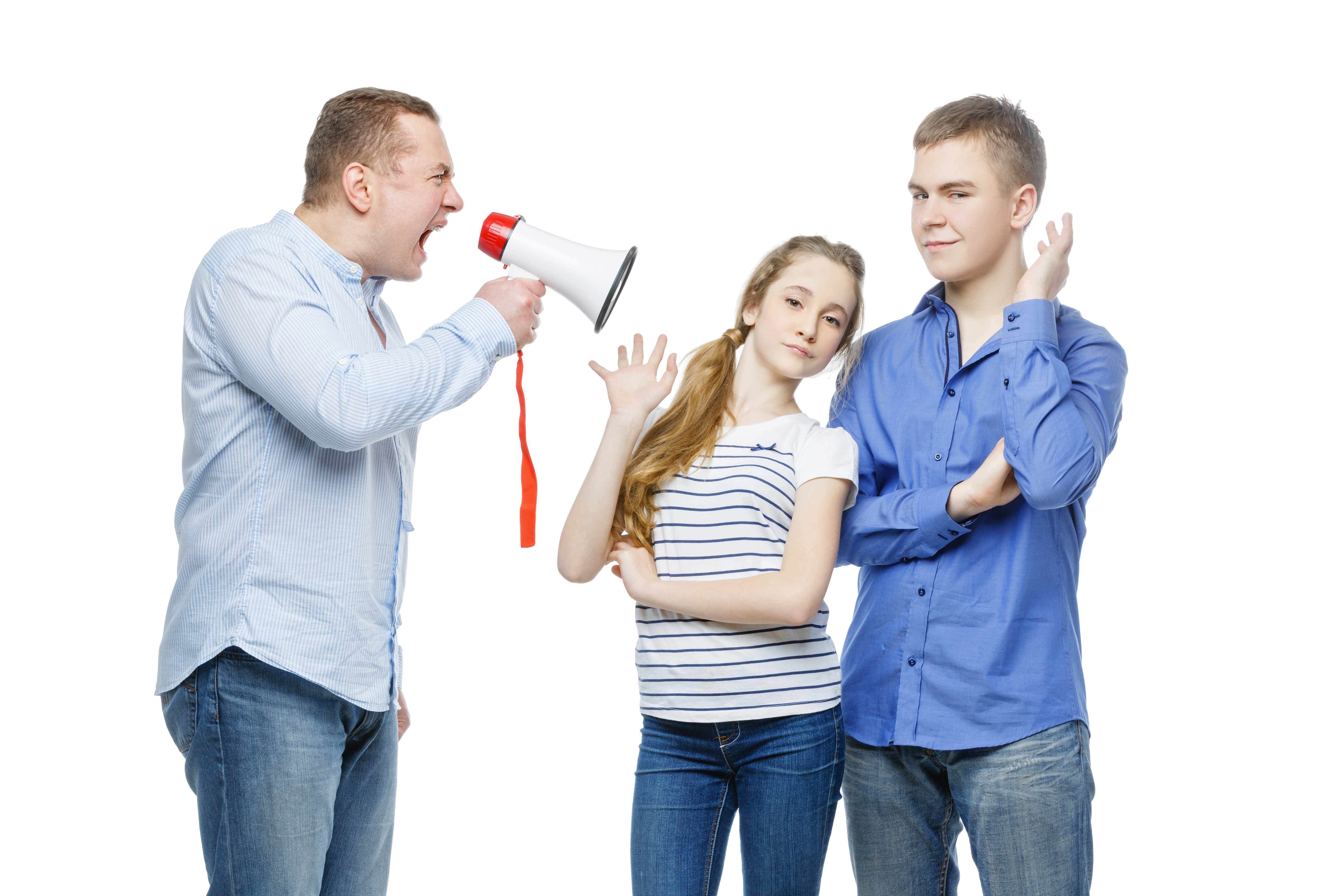 A father yelling at his teenage children about underage drinking.